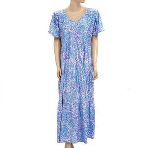 Lilly Pulitzer Ocean Printed Maxi Dress Tiered Swing Ruffle Cotton M NEW 282275